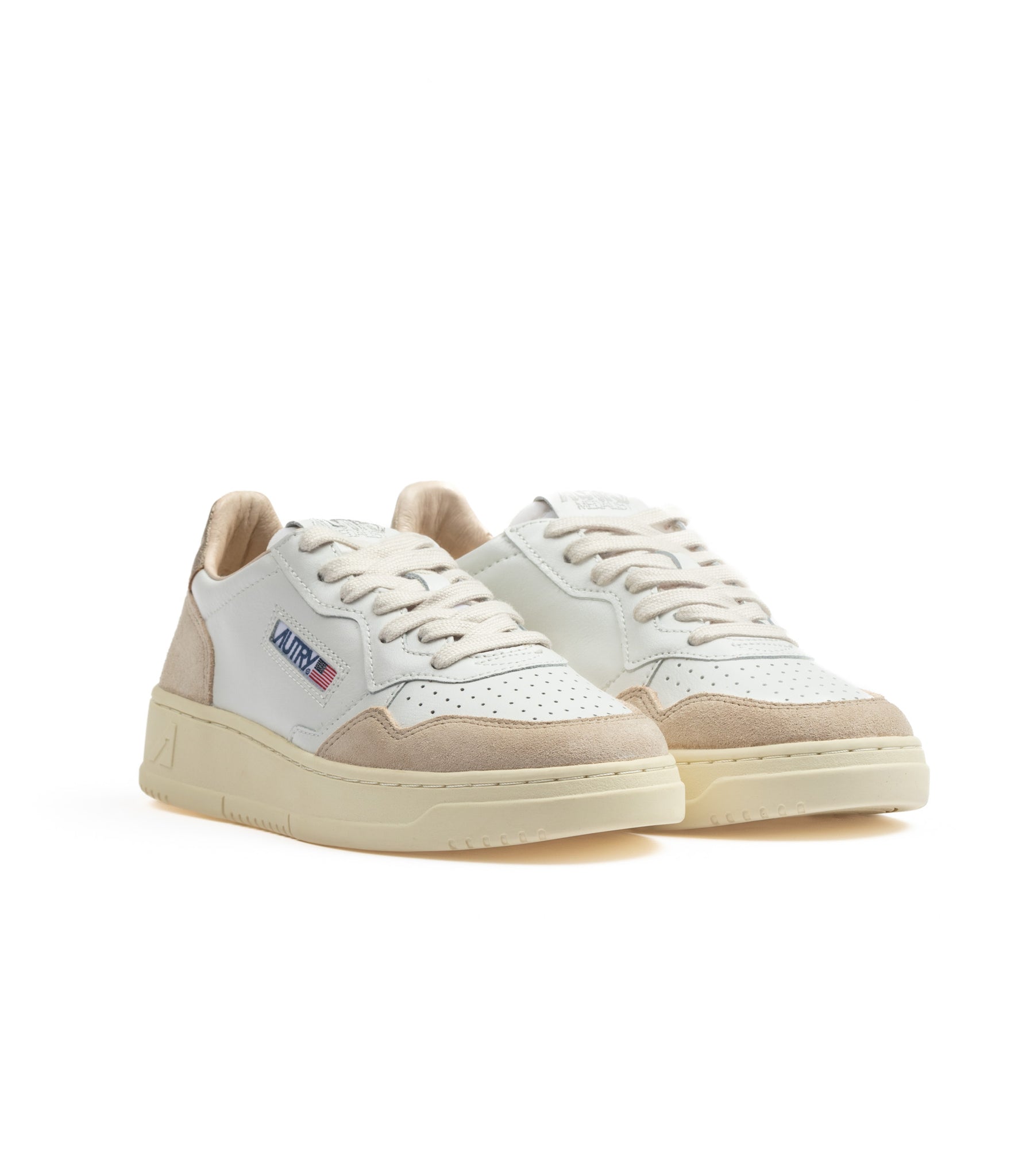 Autry Medalist Low Leather And Suede White Gold Women