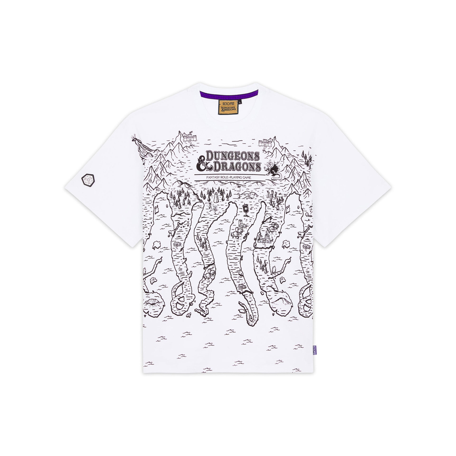 T-Shirt Octopus Dungeons & Dragons Map Tee Bianco