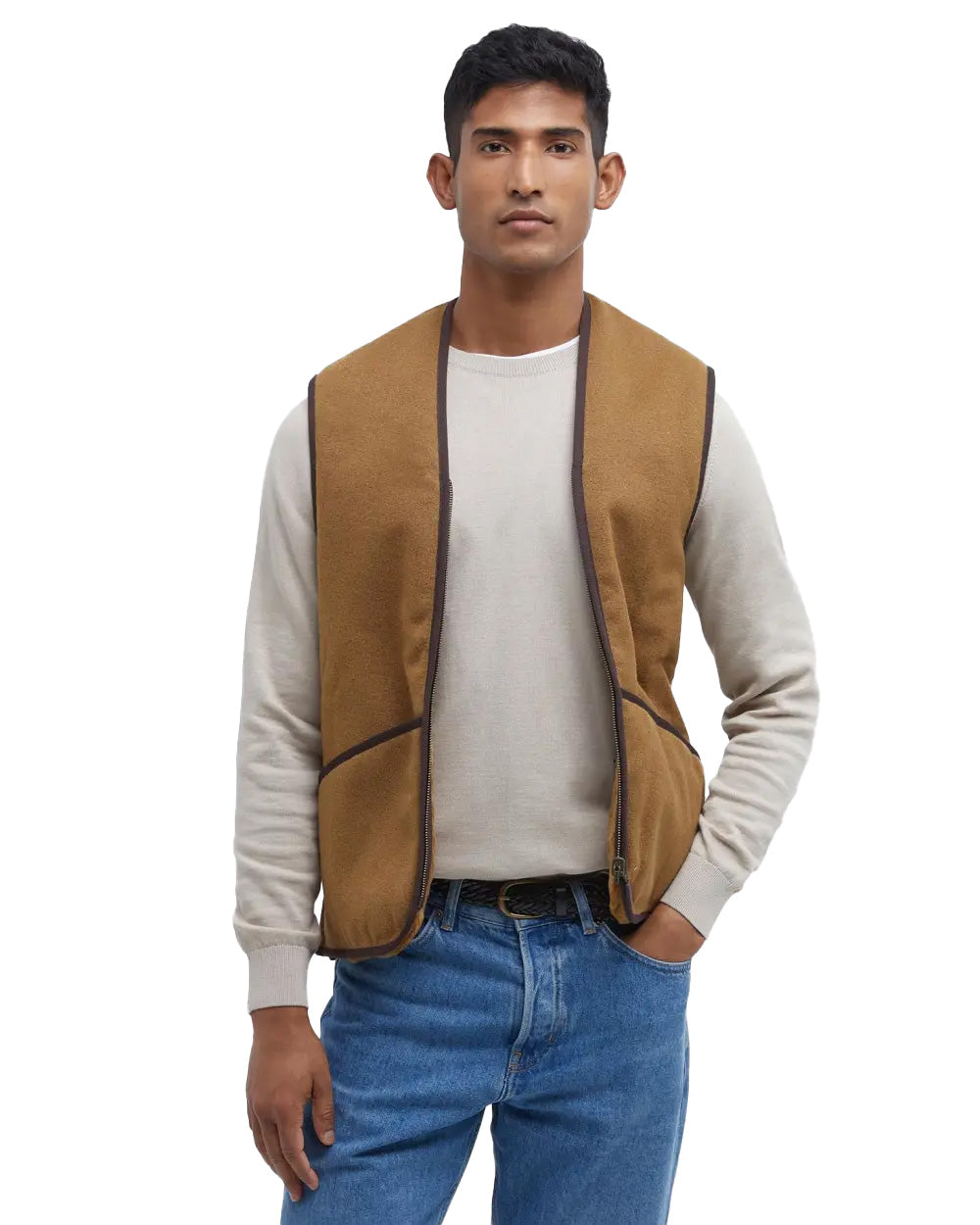 Barbour Gilet Imbottitura Warm Pile Waistcoat Zip  Marrone Uomo