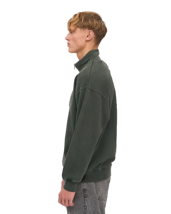 Colorful Stabdard Felpa Zip A 3/4 Cotone Organico Verde Foresta