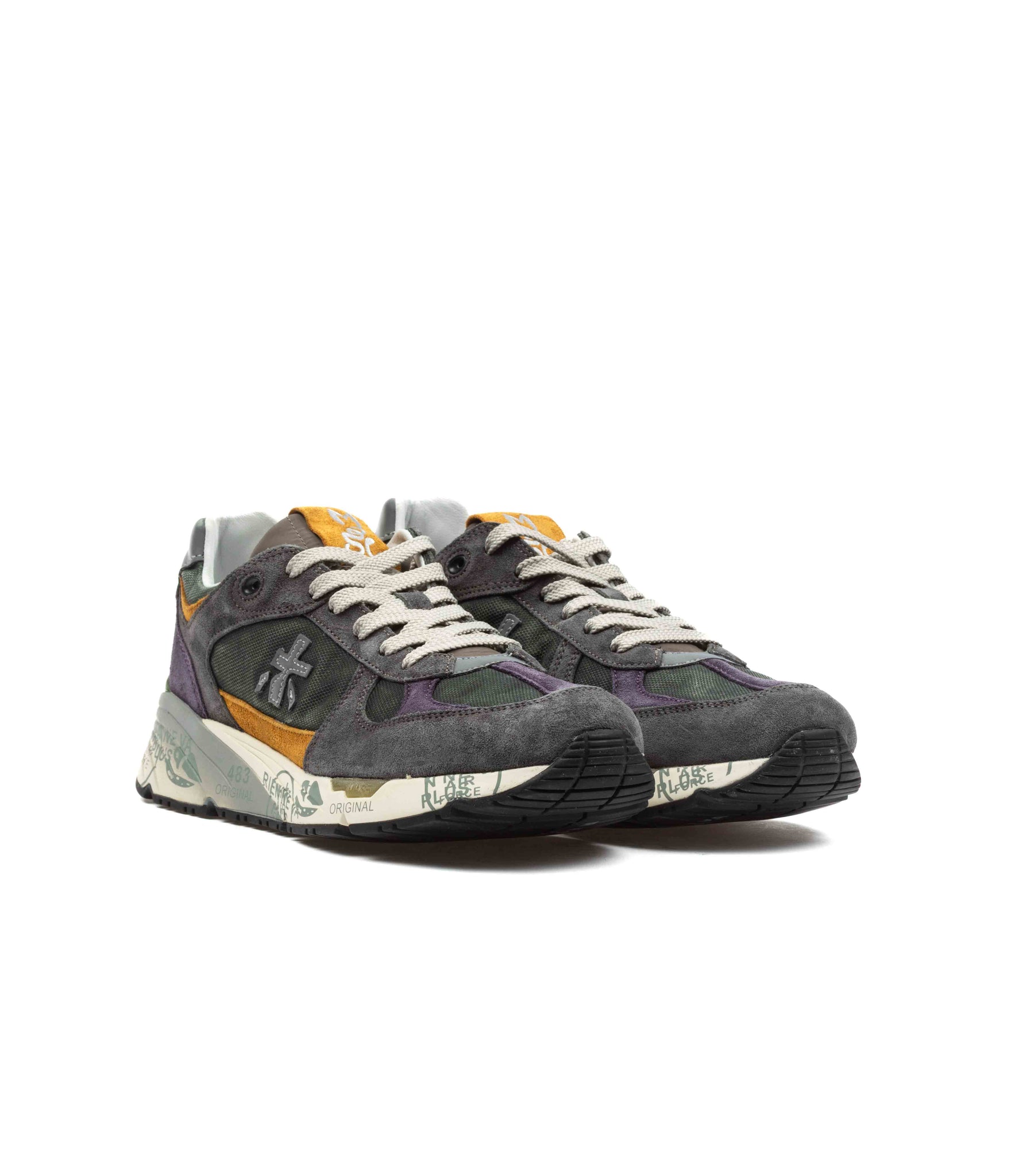 Premiata Mase 7868 Pelle E Canvas Cerato Vintage Verde Marrone