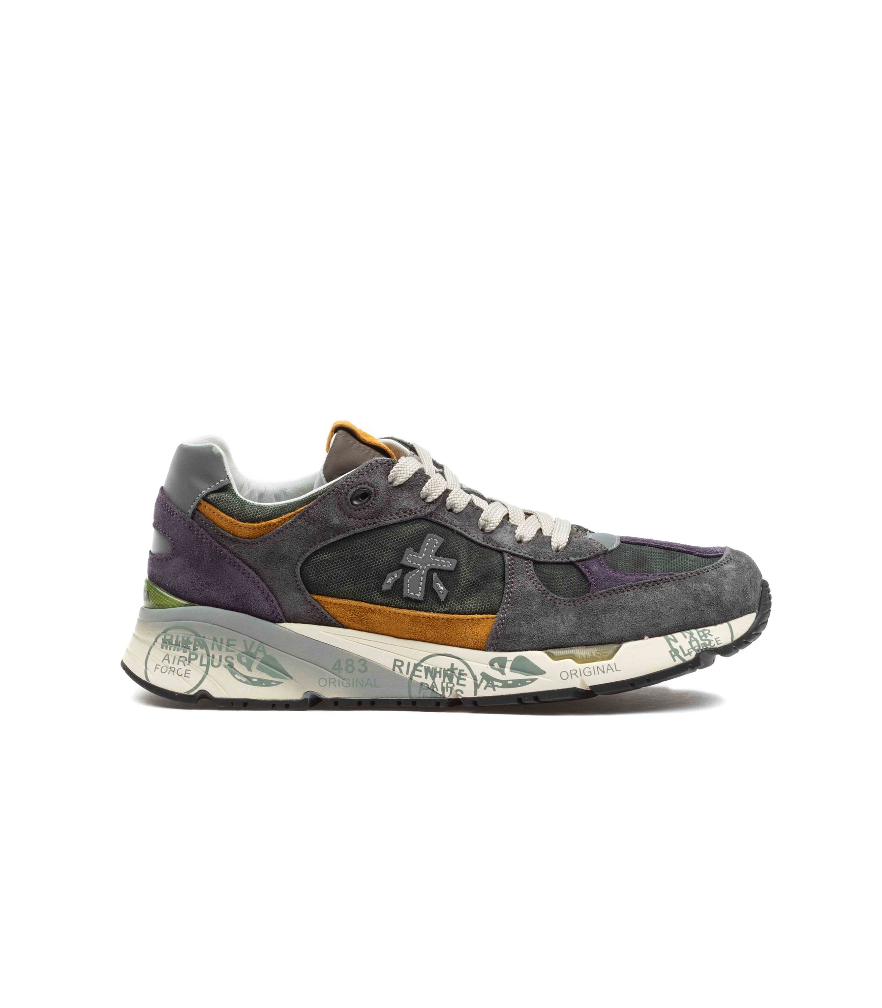 Premiata Mase 7868 Pelle E Canvas Cerato Vintage Verde Marrone