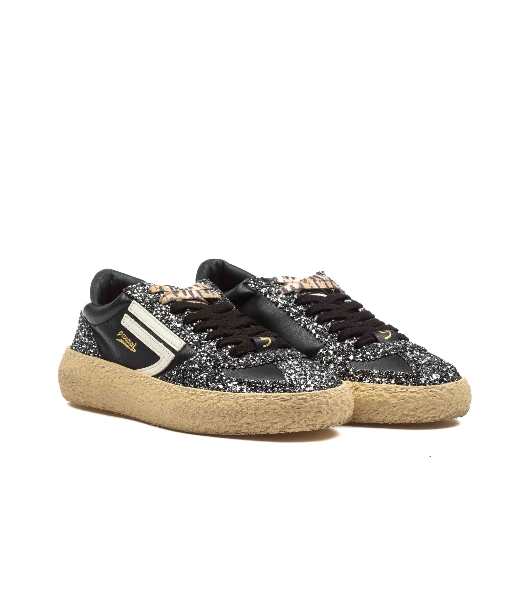 Puraai Vintage Confetti Vegan Leather Nero Glitter Donna