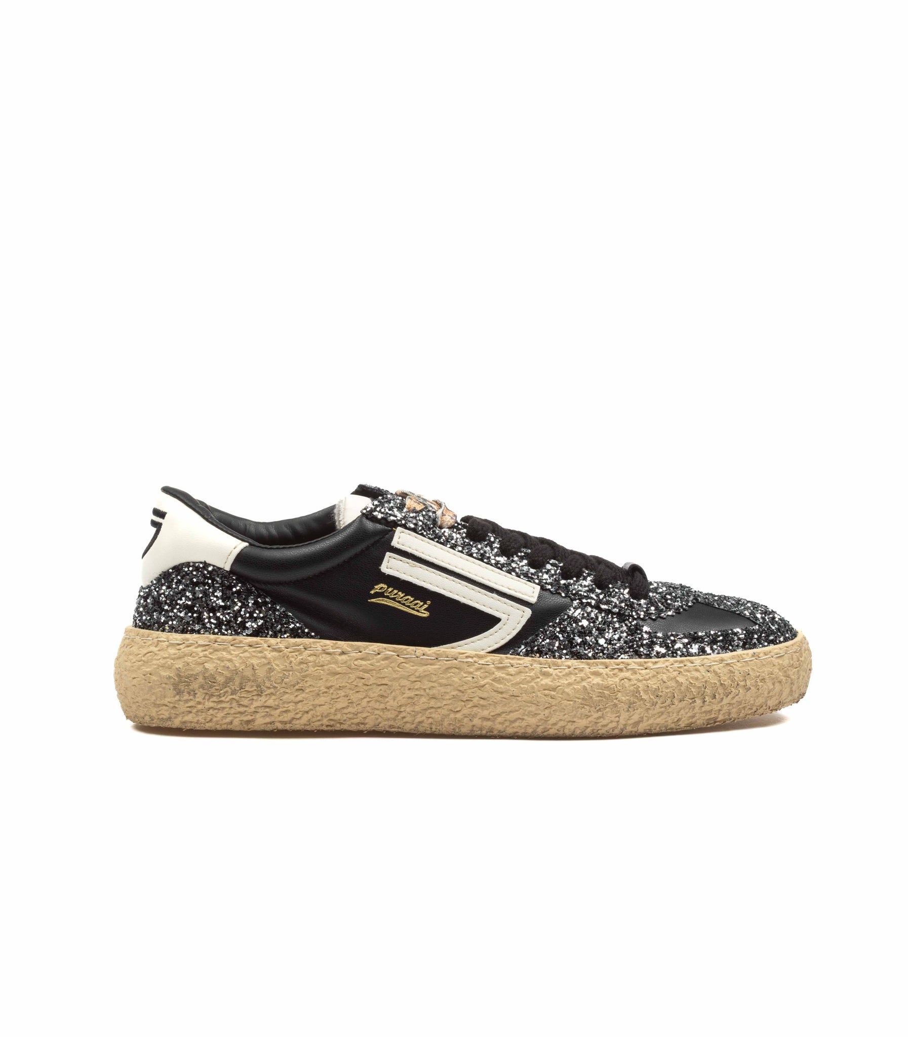Puraai Vintage Confetti Vegan Leather Nero Glitter Donna