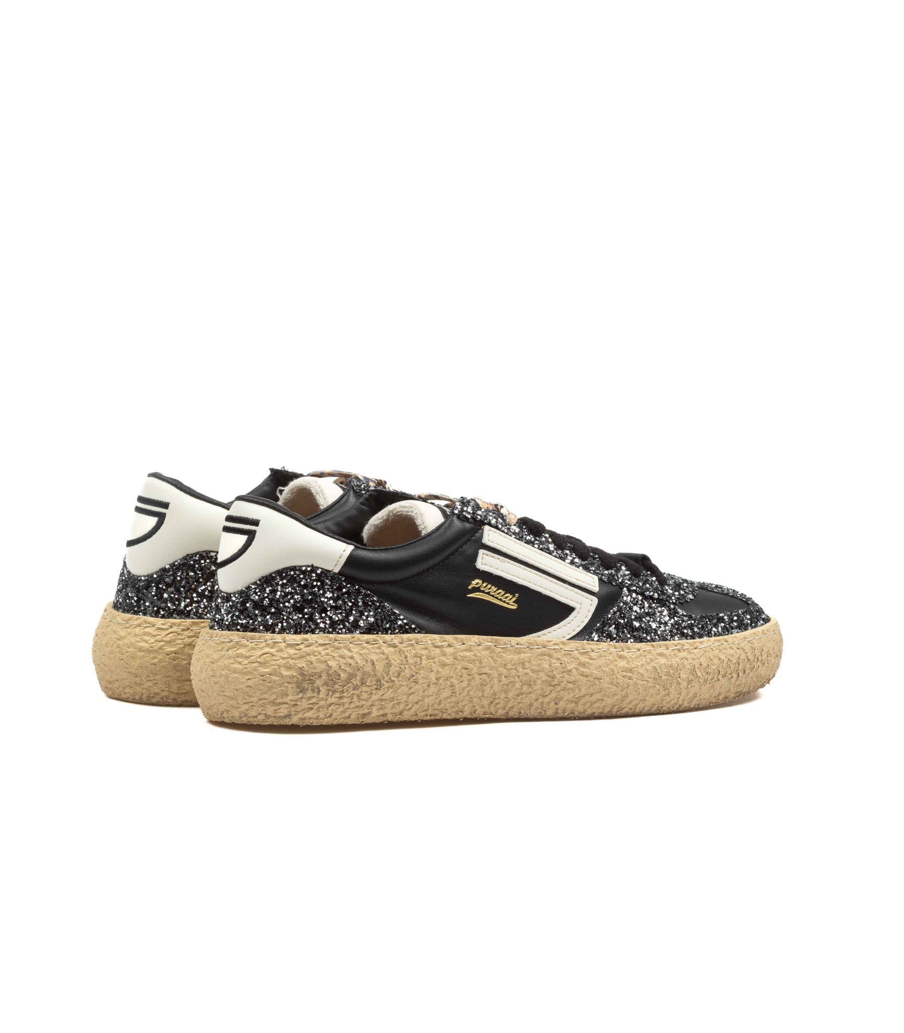 Puraai Vintage Confetti Vegan Leather Nero Glitter Donna