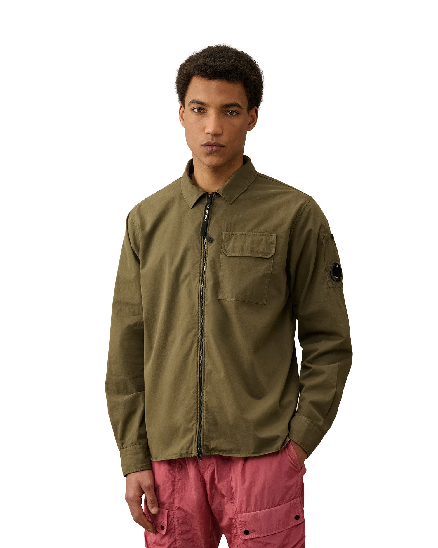 Camicia C.P. Company Gabardine Zipped Shirt Verde Militare Uomo