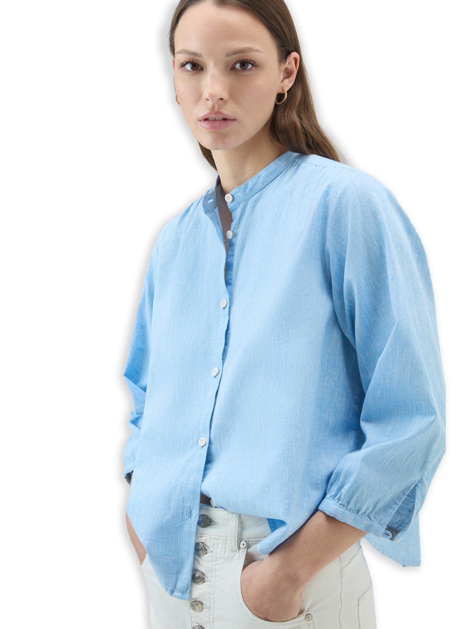 Woolrich Cotton Linen Shirt Light Blue Women's Shirt