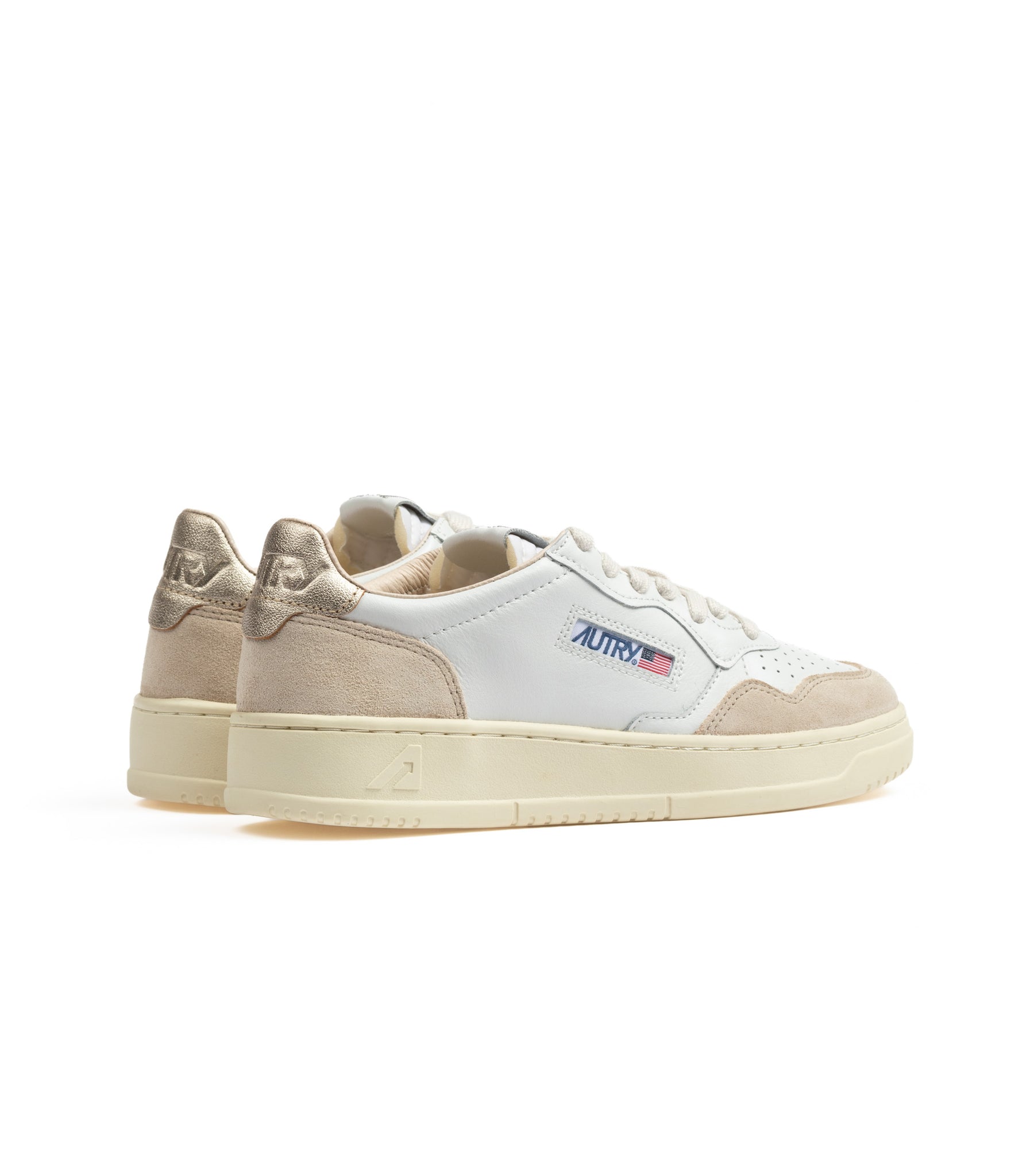 Autry Medalist Low Pelle E Suede Bainco Oro Donna