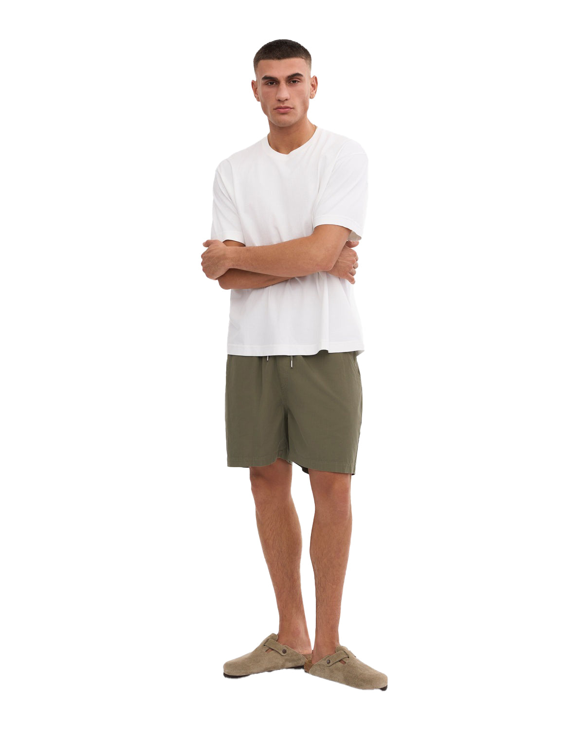 Pantaloni Corti Cotone Organico Con Elastico Verde