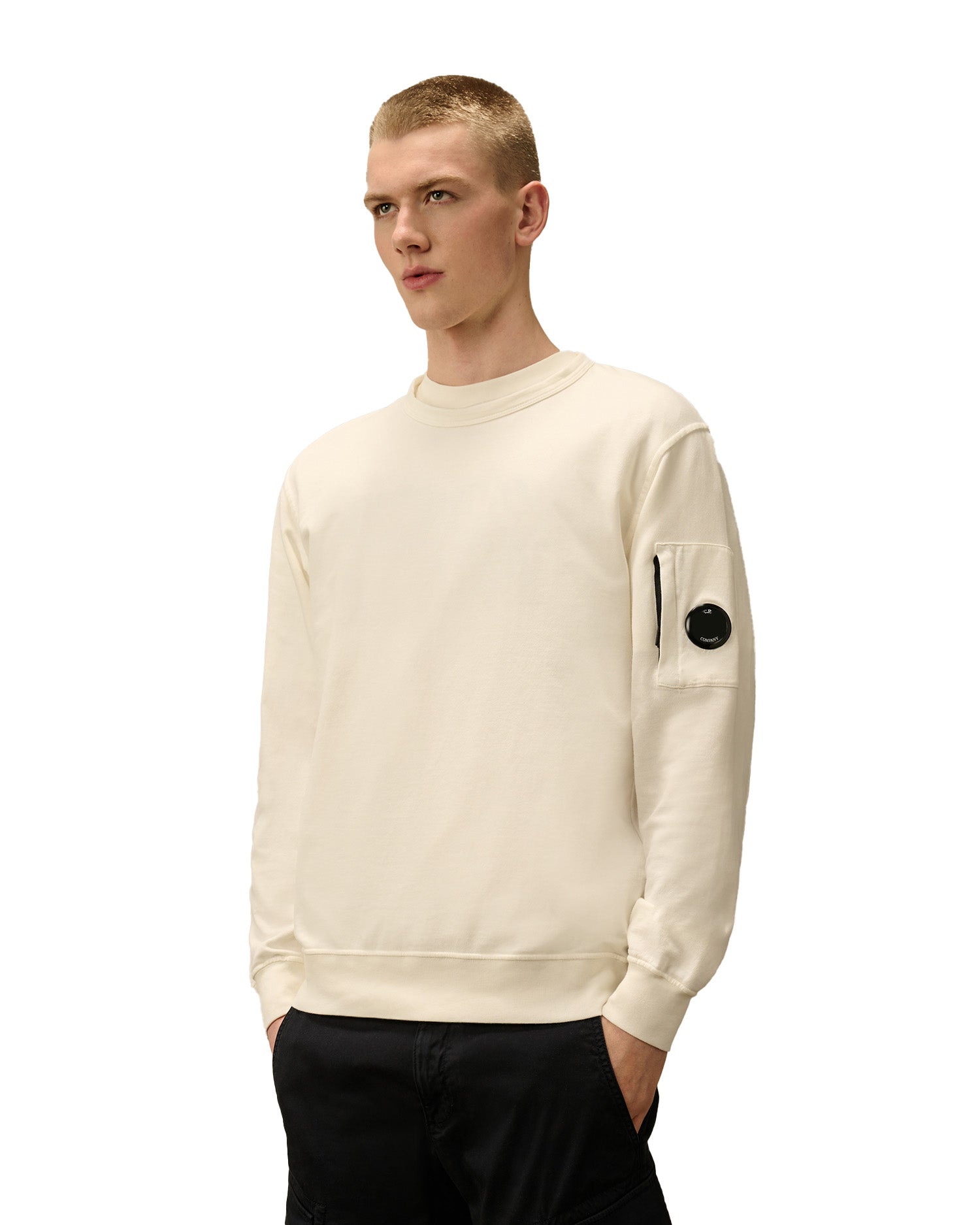 C.P. Company Light Fleece Sweatshirts-Crew Neck Bianco Uomo