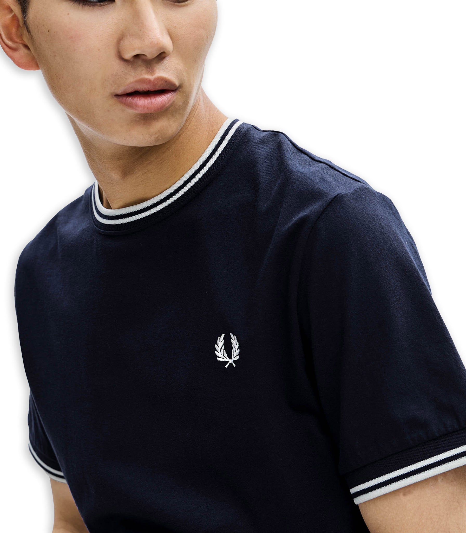 T-Shirt Fred Perry Collo Rigato Blu Uomo