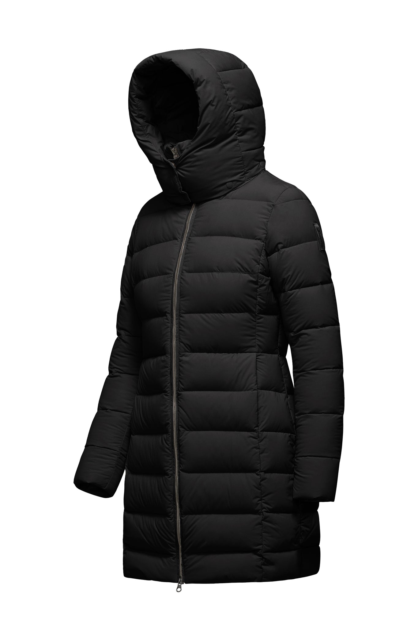 Stretch nylon down jacket with detachable hood