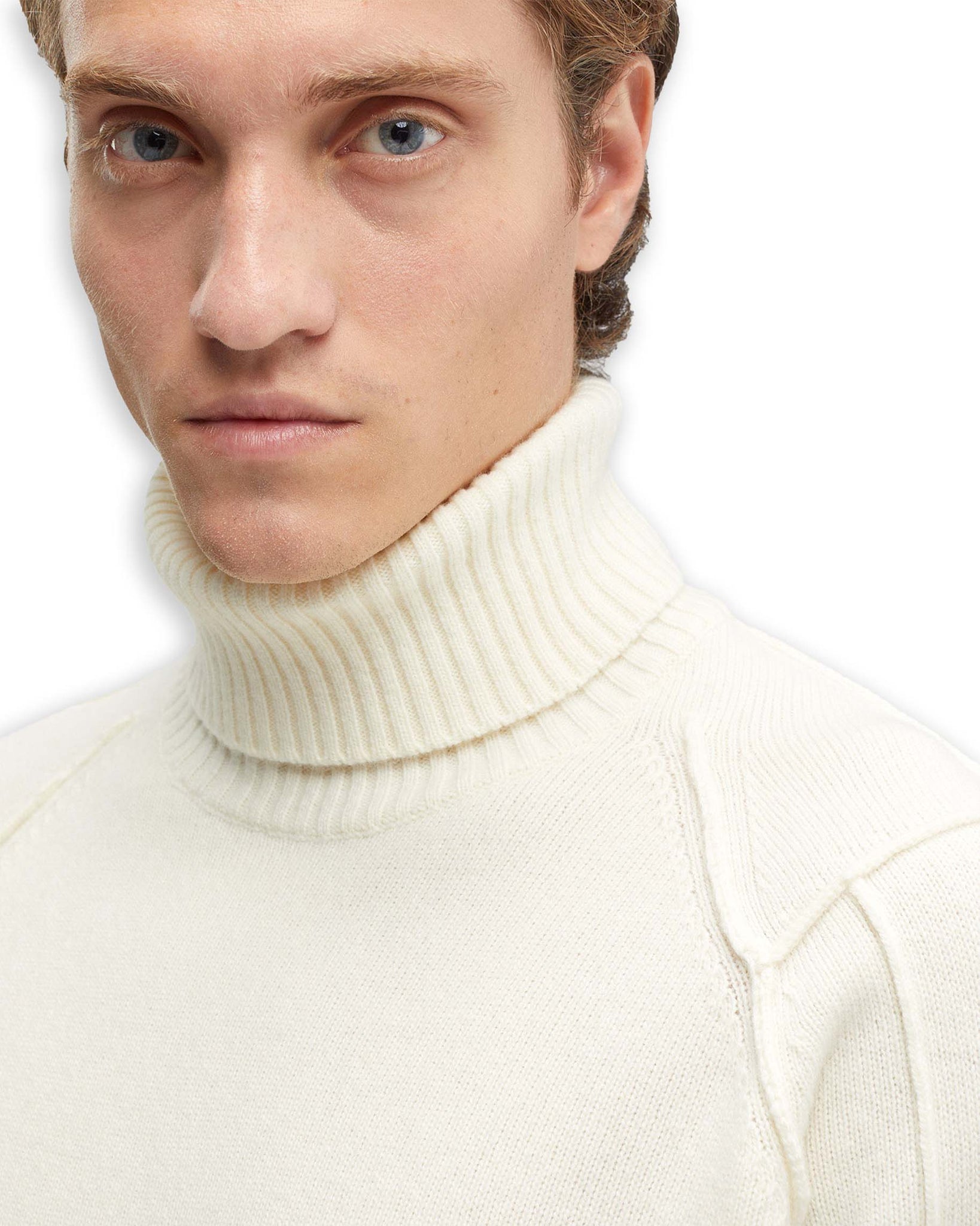 CP Company Lambswool Roll Neck High Collar Visible Stitching White Men