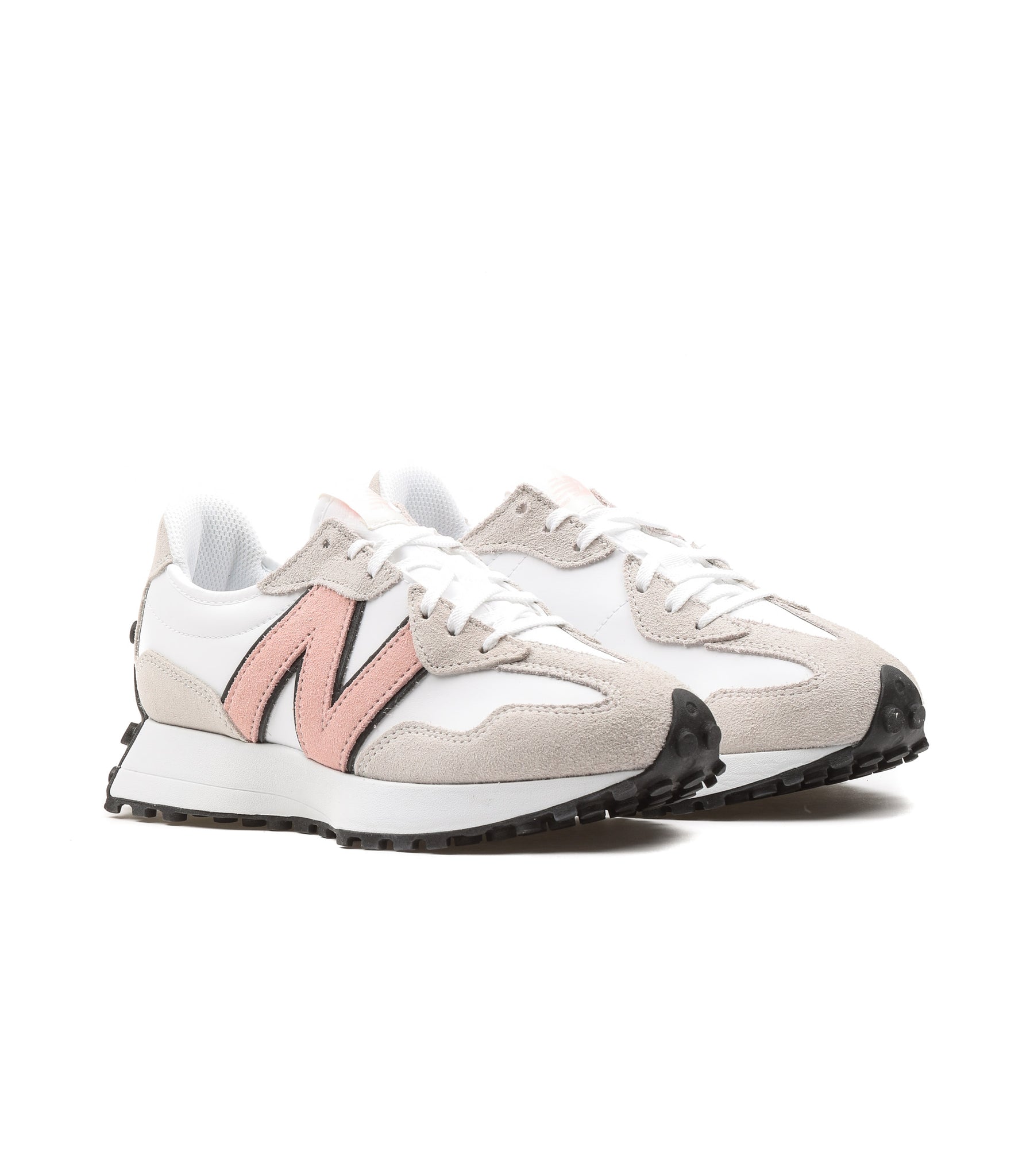 New Balance 327 White Leather Pink Logo Womens