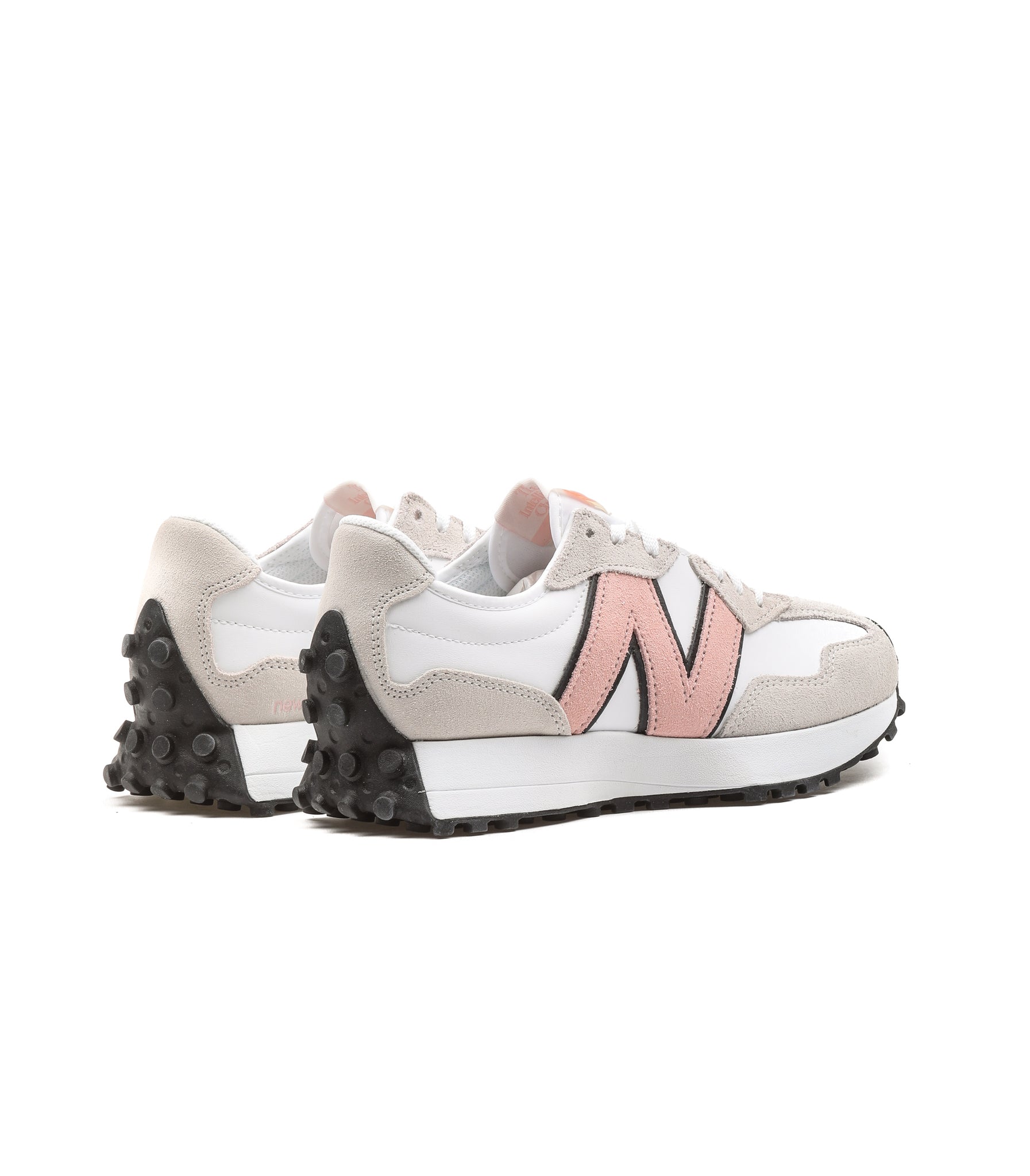 New Balance 327 White Leather Pink Logo Womens