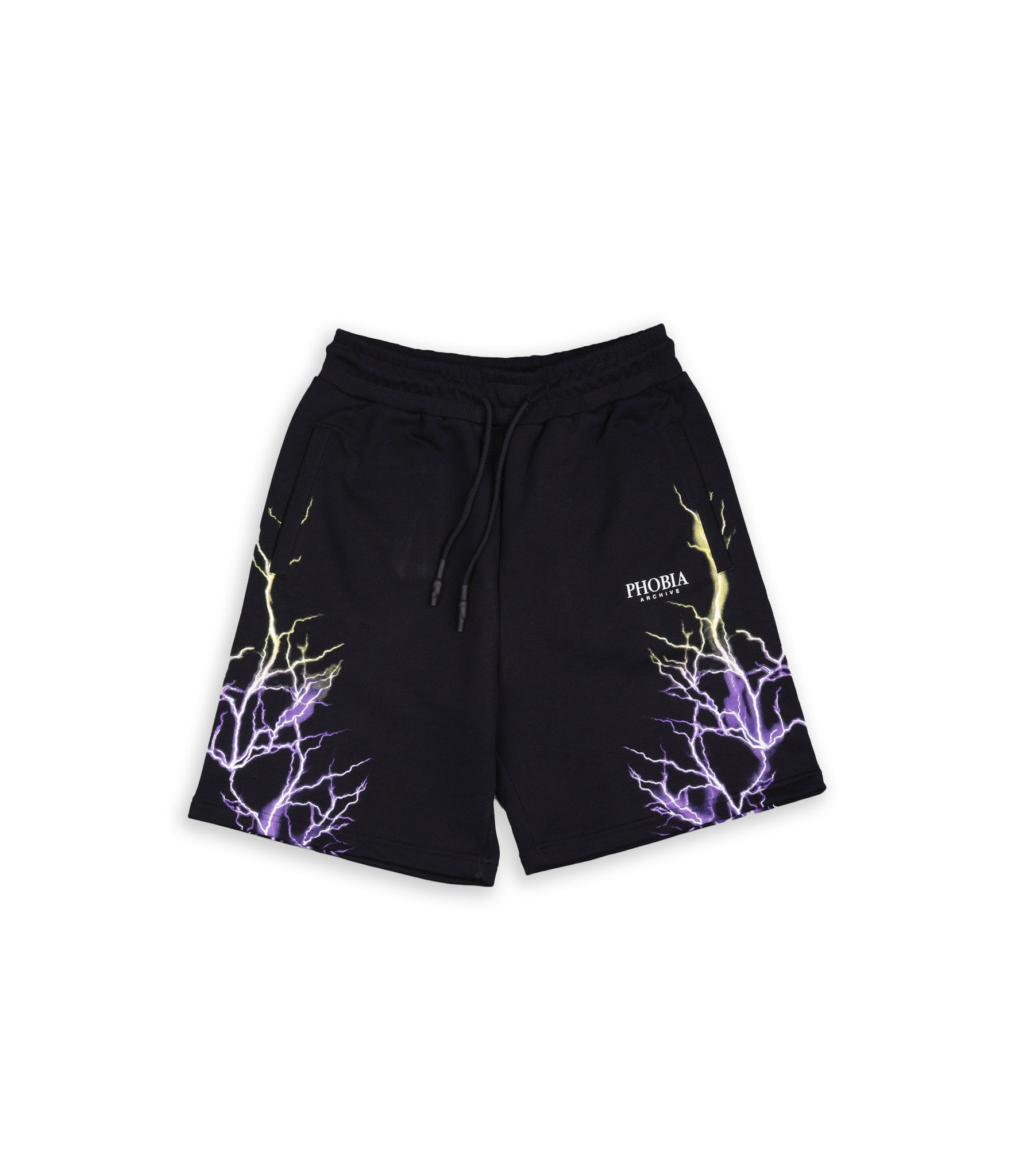 Phobia Black Shorts With Purple And Yellow Lightning