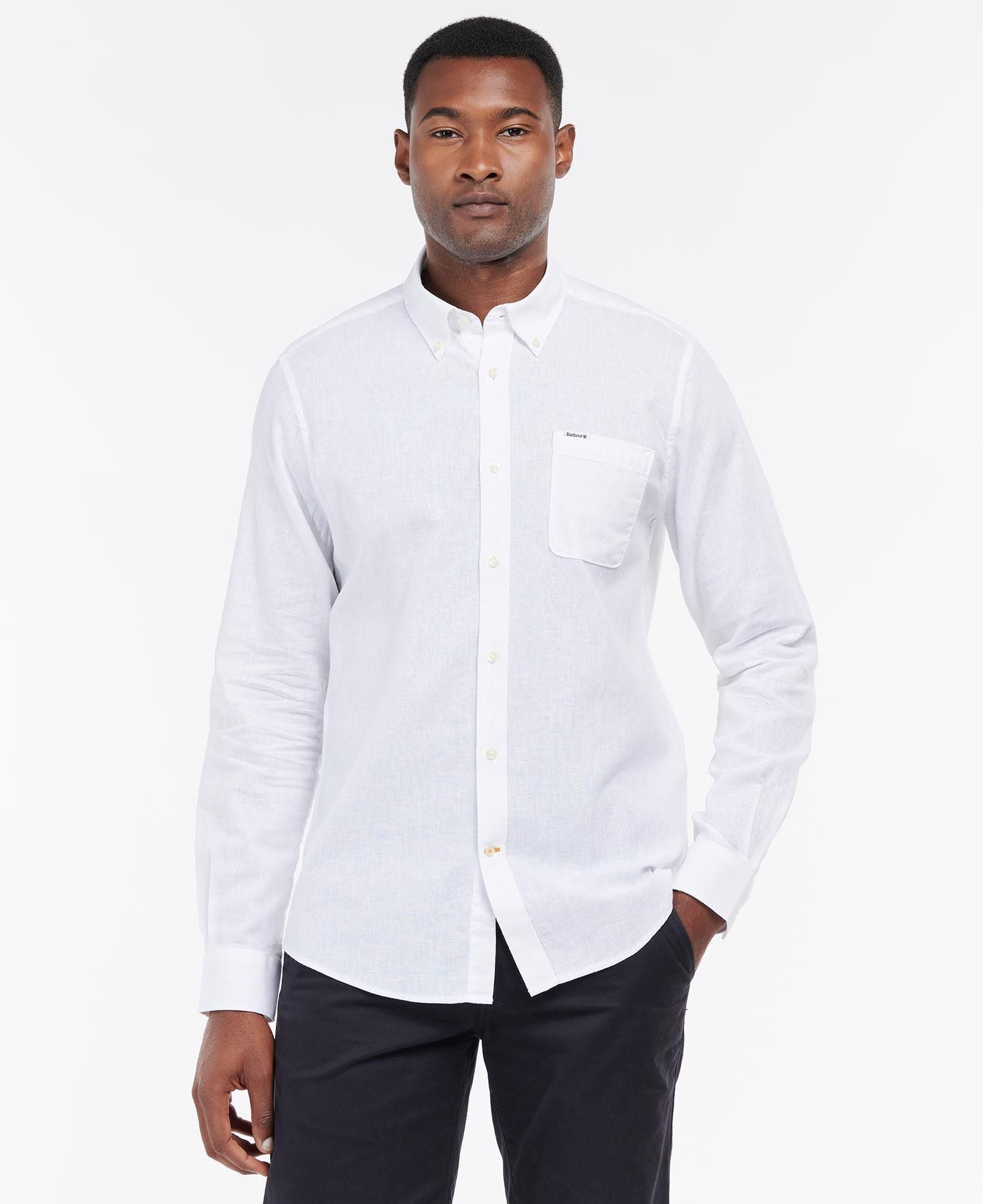 Barbour Linen Button Down Shirt White Men