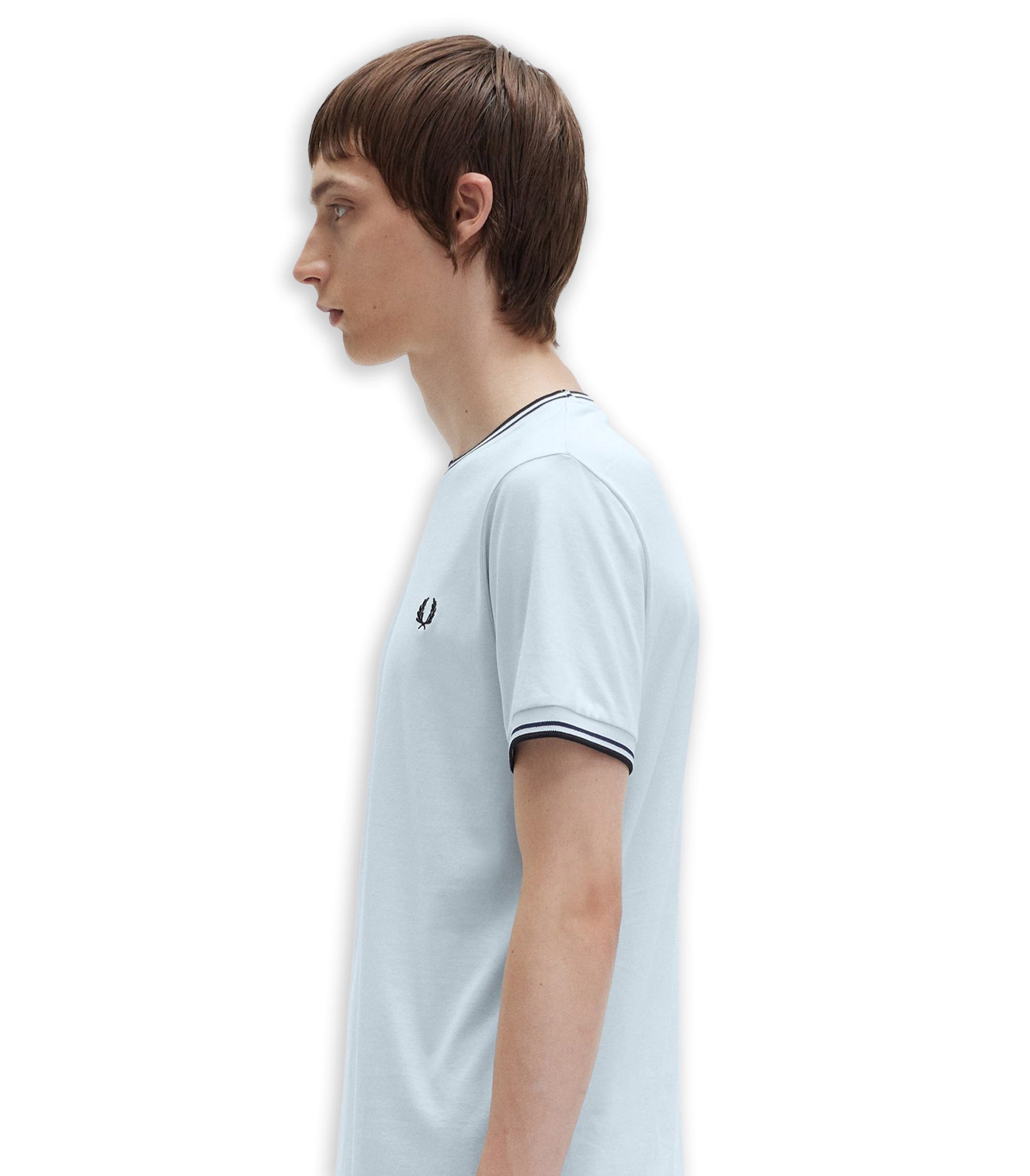 Fred Perry Light Blue Striped Neck T-Shirt Man