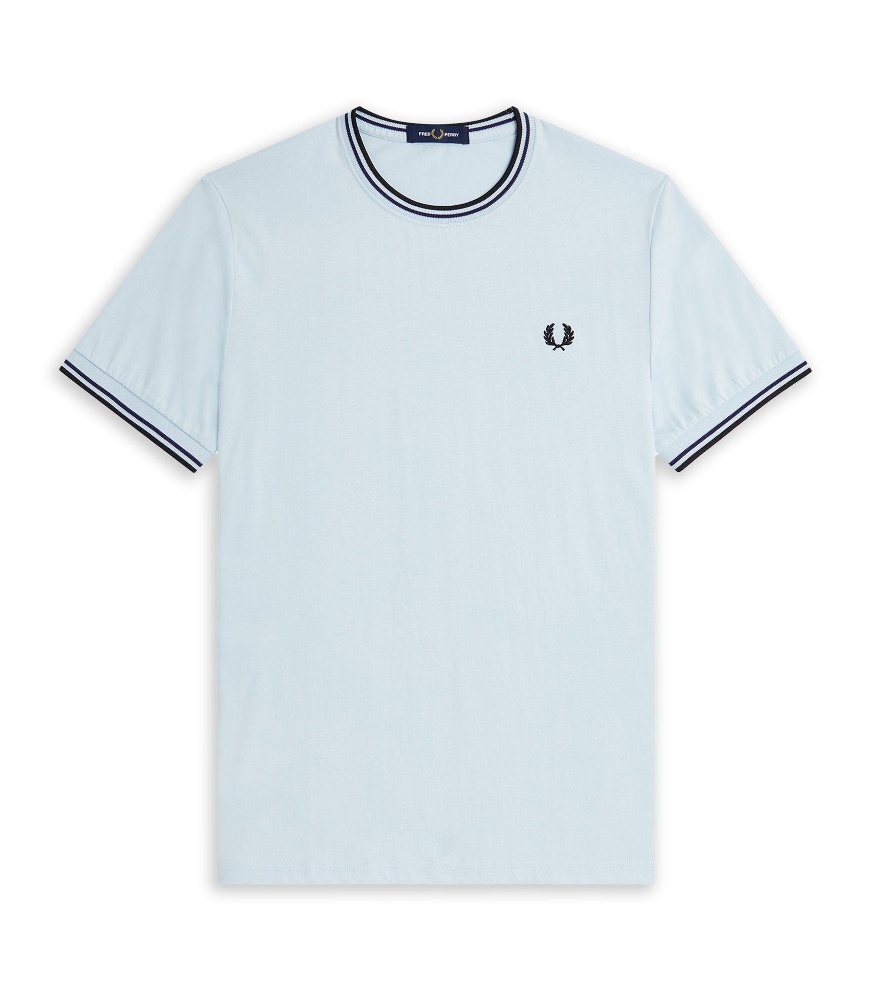 Fred Perry Light Blue Striped Neck T-Shirt Man